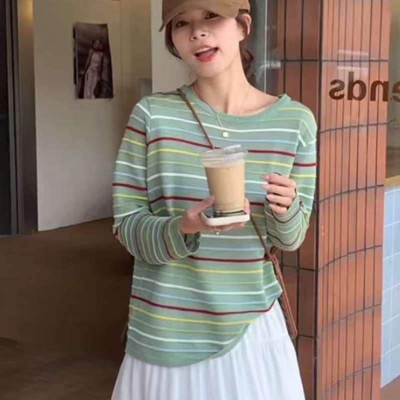 韓系立體條紋長袖t恤女2026新款夏季設計感寬松休閑防曬罩衫上衣