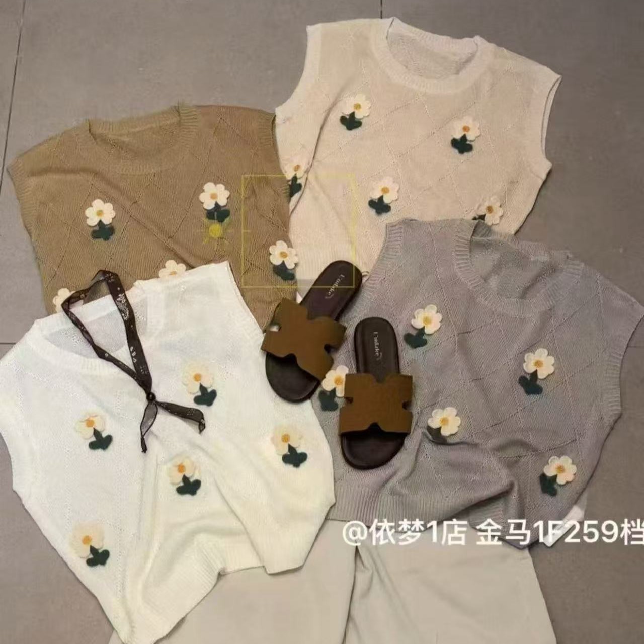韓版甜美圓領無袖針織衫背心女夏2026薄新款花朵刺繡百搭顯瘦上衣