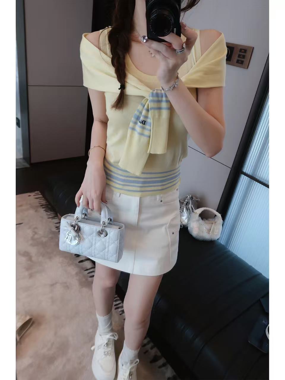 游鹿鹿 26新款桑蠶絲天絲條紋披肩假兩件無袖針織衫女夏顯瘦上衣