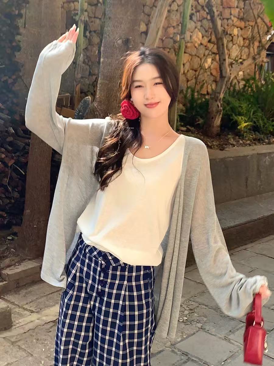 蘇三三 防曬開衫女薄款夏季2026新款中長款罩衫上衣亞麻針織外套