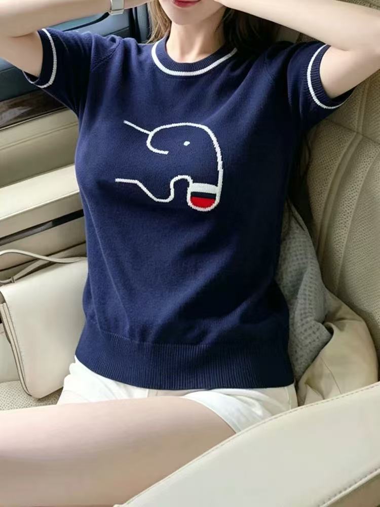 RETROI STUDIO法式溫柔風撞色邊童趣線條圖案顯瘦氣質短袖T恤女