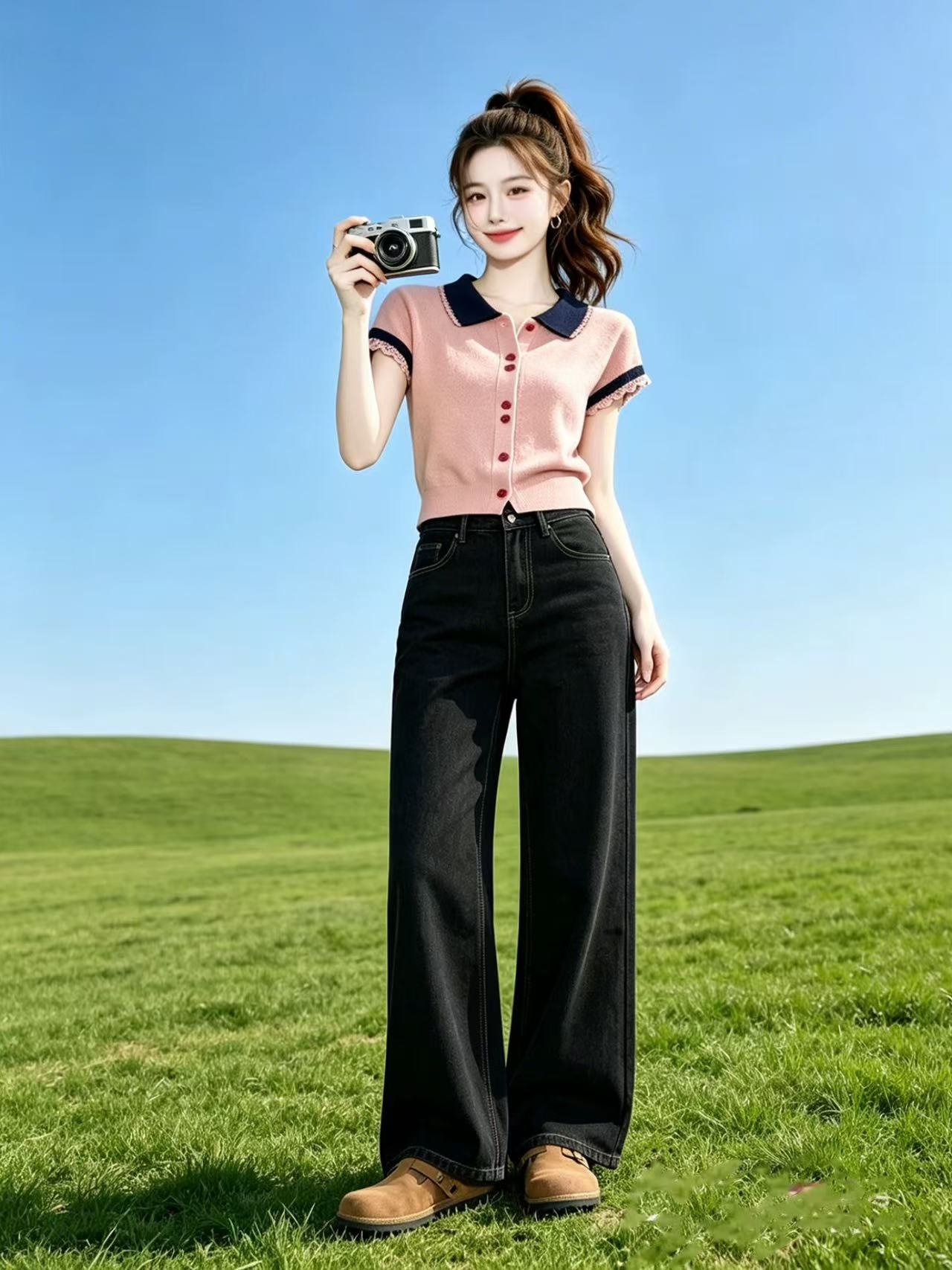 溫柔撞色花邊針織短袖T恤女2026年新款夏季小上衣藝術生明媚穿搭