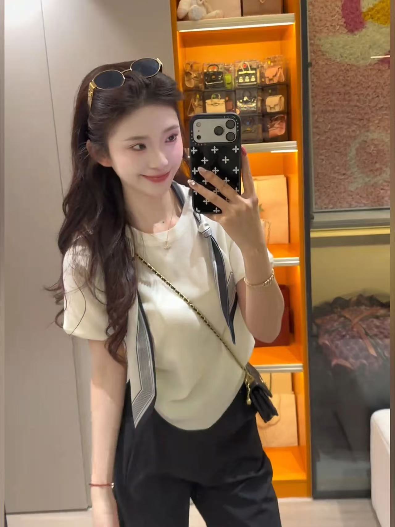白色正肩短袖女t恤夏季2026新款設計感超好看獨特漂亮不撞衫上衣