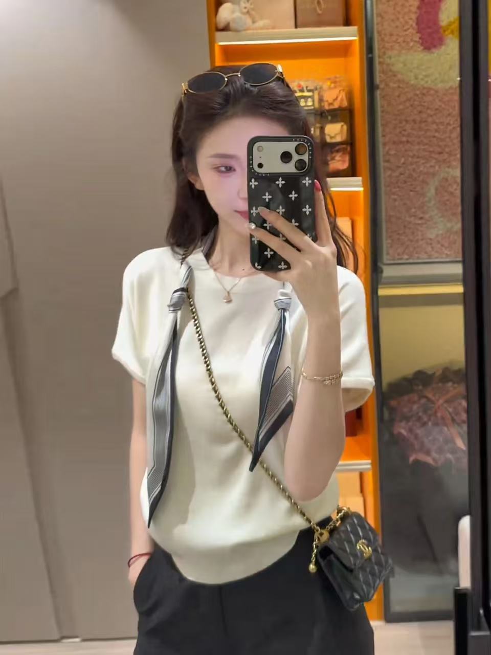 白色正肩短袖女t恤夏季2026新款設計感超好看獨特漂亮不撞衫上衣