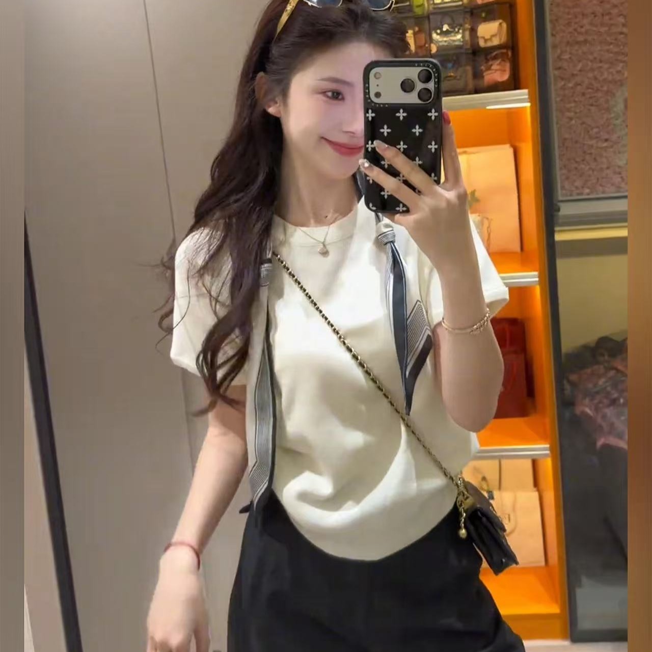 白色正肩短袖女t恤夏季2026新款設計感超好看獨特漂亮不撞衫上衣