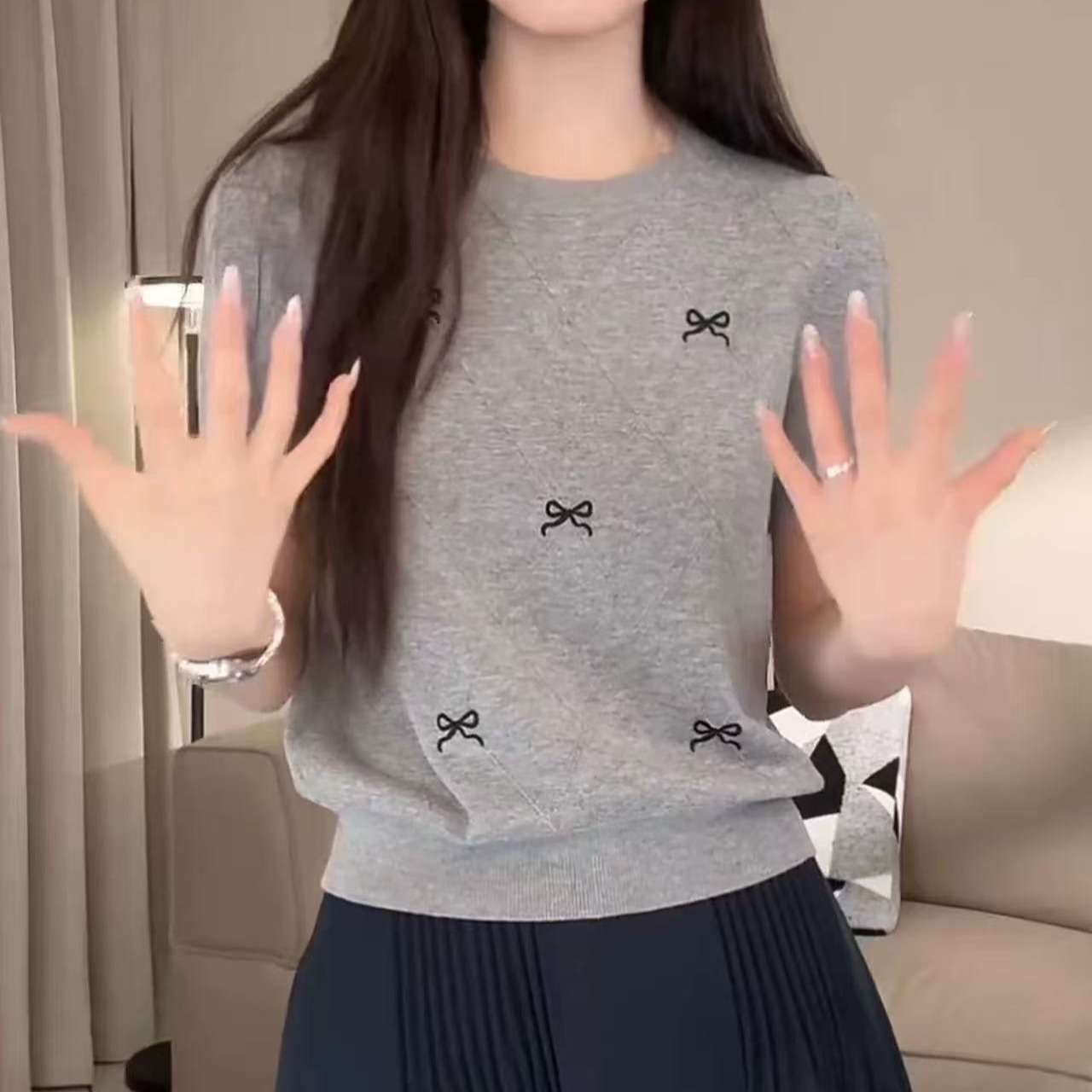 小香風白色提花針織短袖連衣裙女夏季收腰顯身材包臀裙子氣質短裙