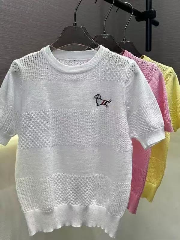 2026夏新學院風小狗刺繡鏤空針織短袖女設計感冰絲透氣顯瘦上衣