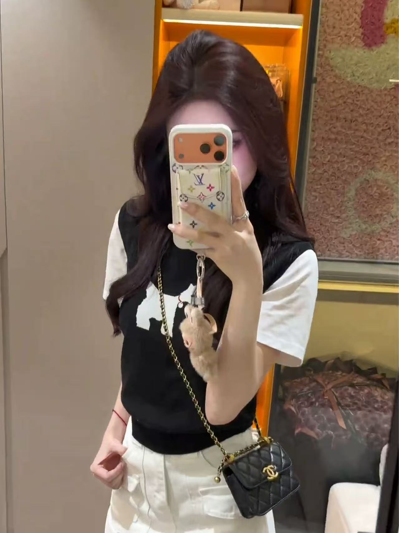 韓系黑色小狗假兩件針織短袖T恤女夏季設計感小眾獨特漂亮上衣服