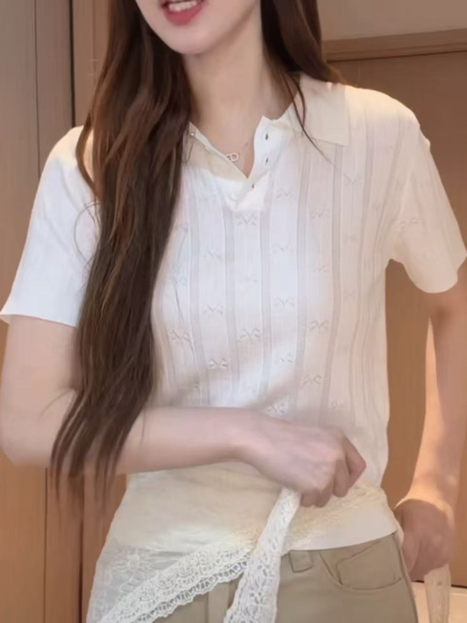 今年流行Polo衫針織短袖t恤女夏季新款獨特漂亮薄款針織衫女上衣