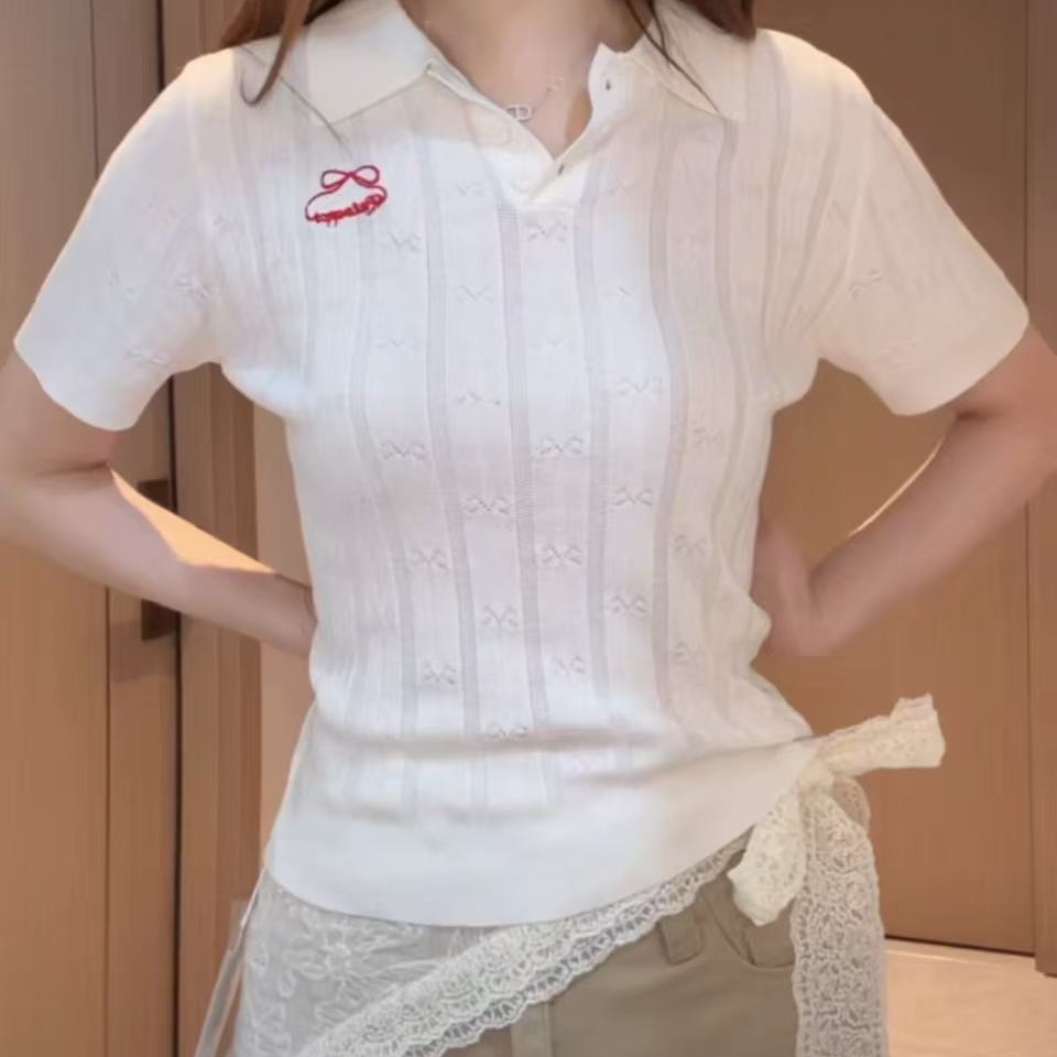 今年流行Polo衫針織短袖t恤女夏季新款獨特漂亮薄款針織衫女上衣