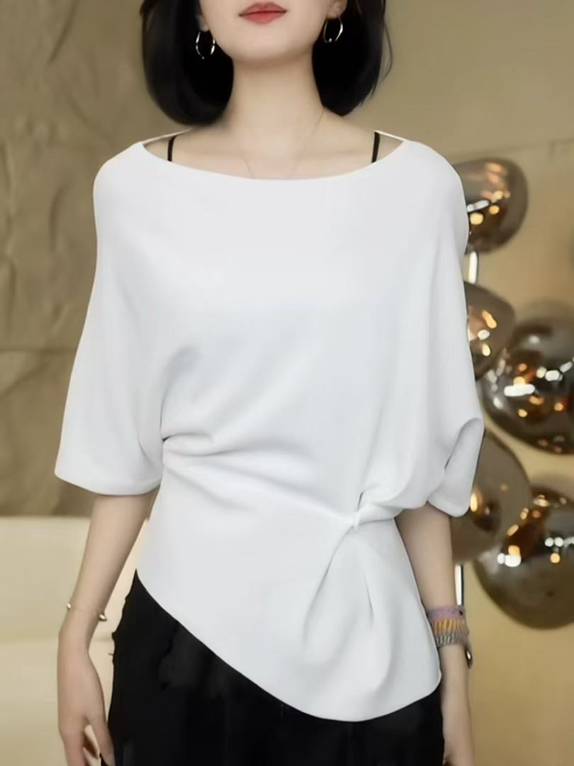 輕奢百搭冰絲圓領短袖T恤女2026裝夏新款時尚洋氣設計感黑色上衣