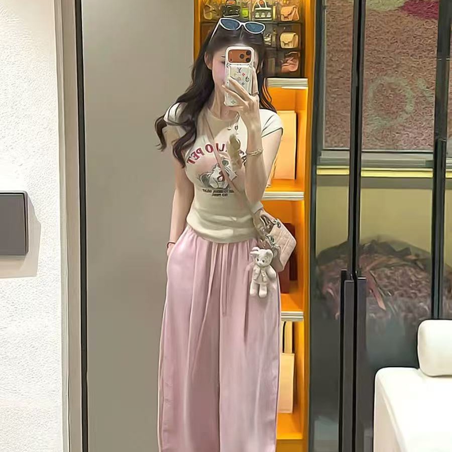 多色甜美趣味印花修身針織短袖T恤女夏季修身顯瘦辣妹風短款上衣
