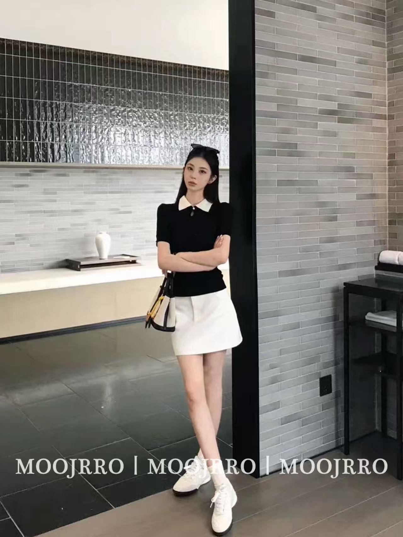 黑色翻領短袖T恤女夏法式高級感辣妹修身顯瘦小個子短款針織上衣