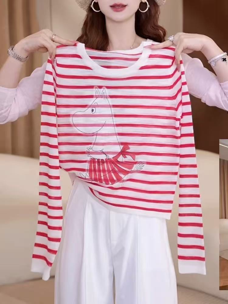 撞色條紋印花針織T恤女2026春夏季新款高級獨特好看漂亮罩衫上衣