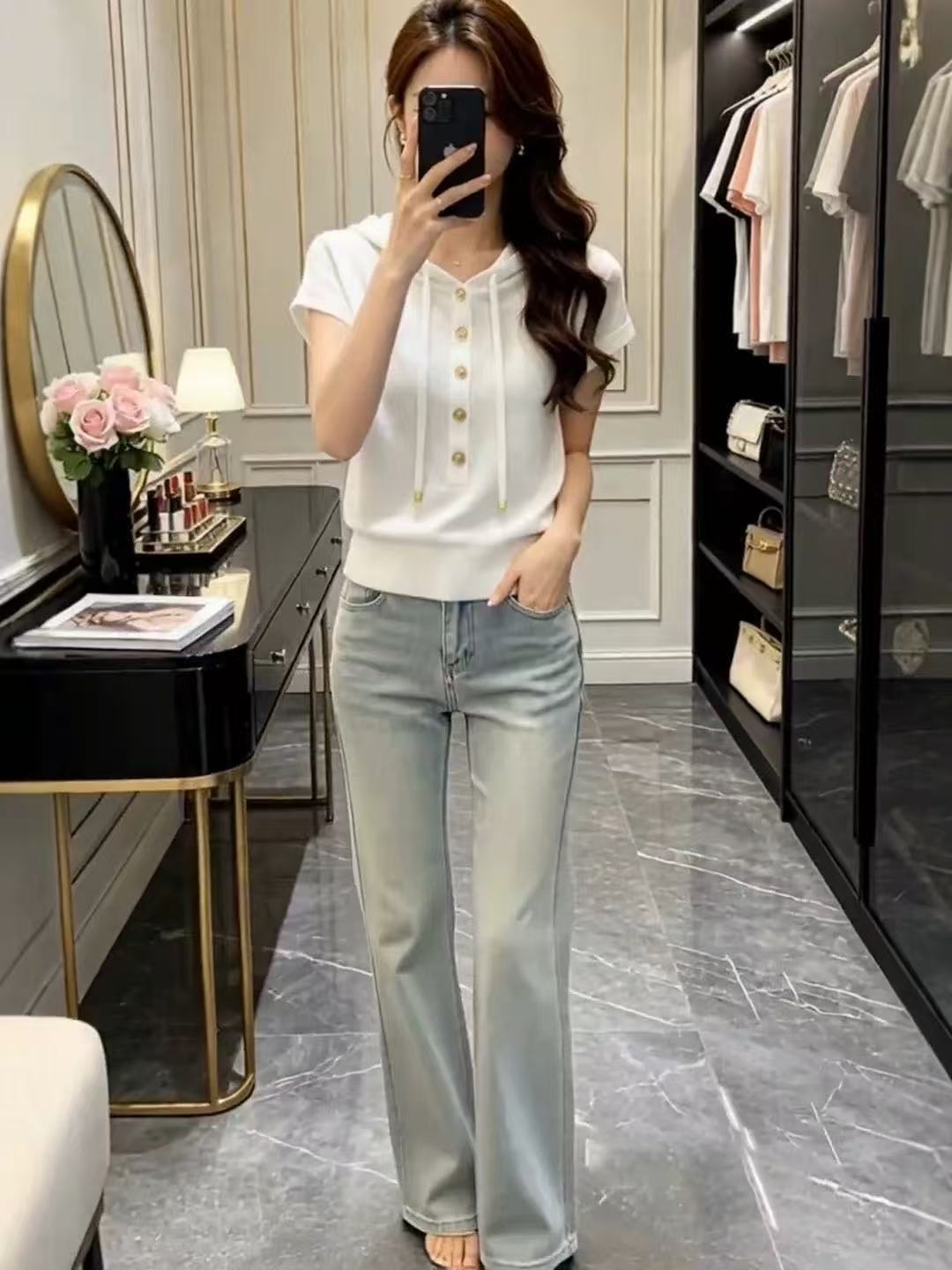 韓系簡約連帽短袖針織衫t恤女2026夏季大碼胖MM氣質減齡修身上衣