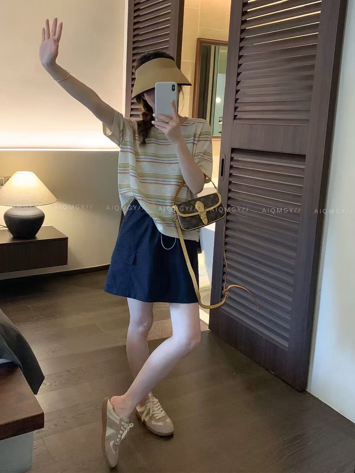 愛情魔鬼魚 條紋短袖圓領針織T恤女2026夏季新款韓系通勤寬松上衣