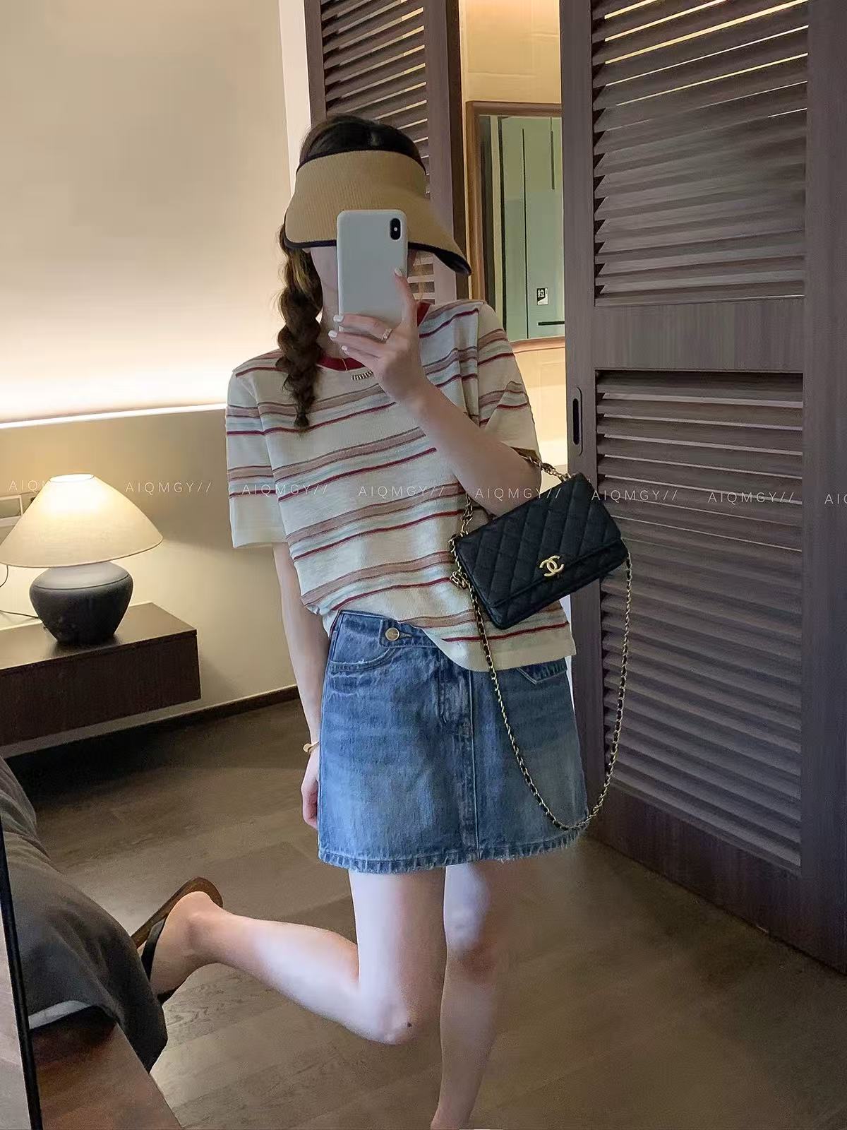 愛情魔鬼魚 條紋短袖圓領針織T恤女2026夏季新款韓系通勤寬松上衣