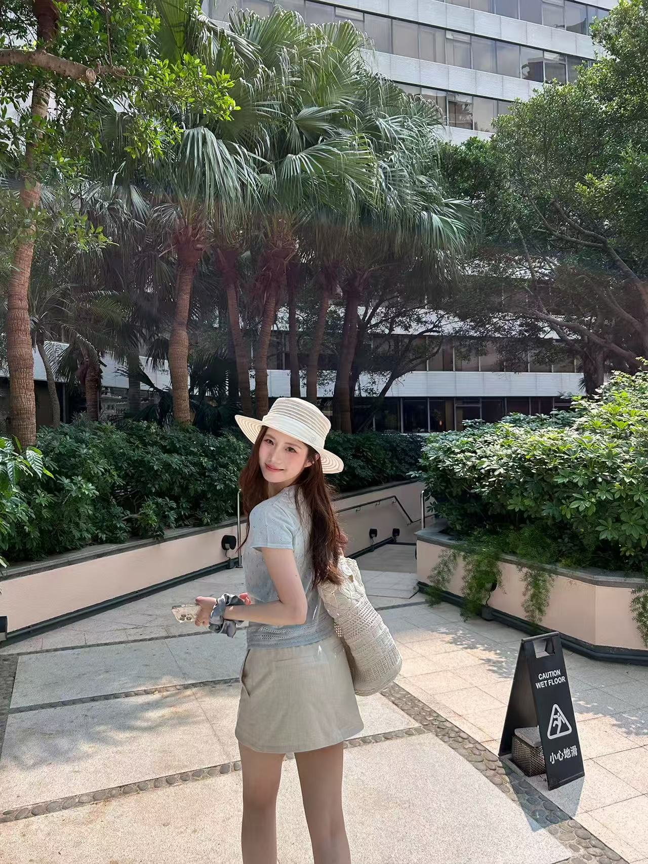 TMHSTUDIO滿天星 萊賽爾亞麻鏤空V領針織衫女修身短袖開衫T恤上衣