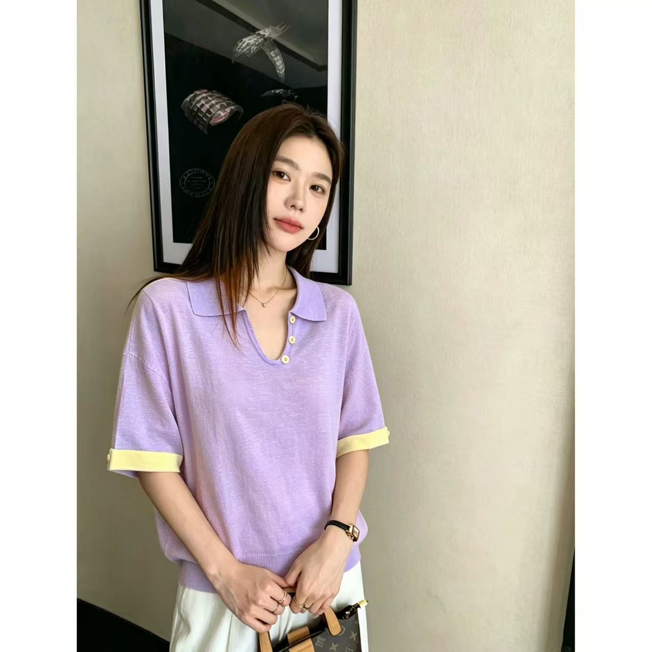 撞色POLO領針織短袖T恤女2026新款爆款夏季洋氣減齡小眾獨特上衣