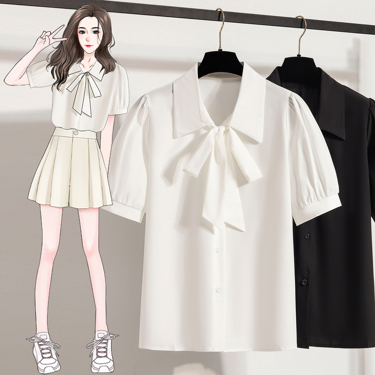 RY4031# 白色短袖衬衫女夏季职业正装面试穿搭衬衣通勤上衣