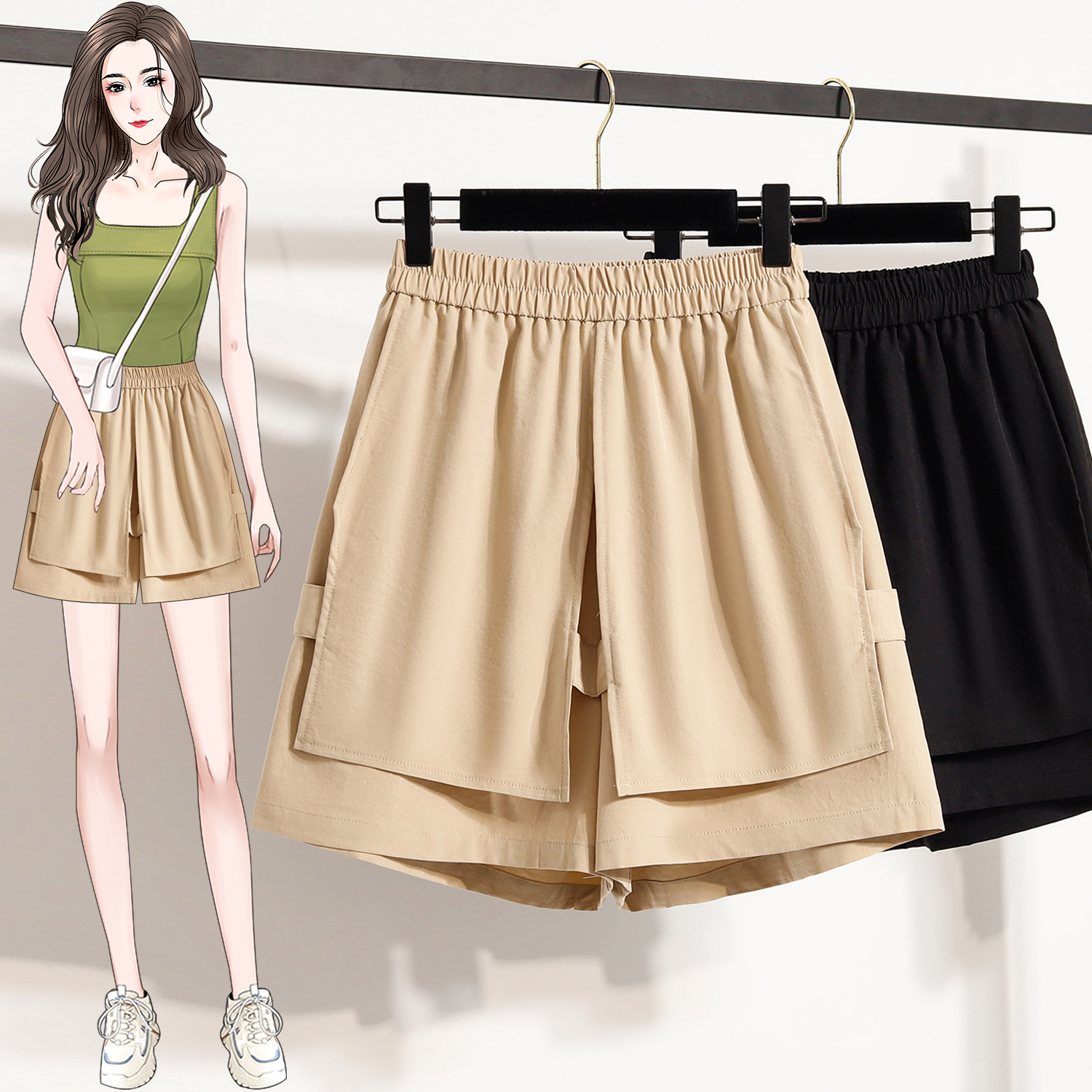 RY4027# 高腰五分裙裤显瘦阔腿短裤女夏季薄款休闲工装裤子