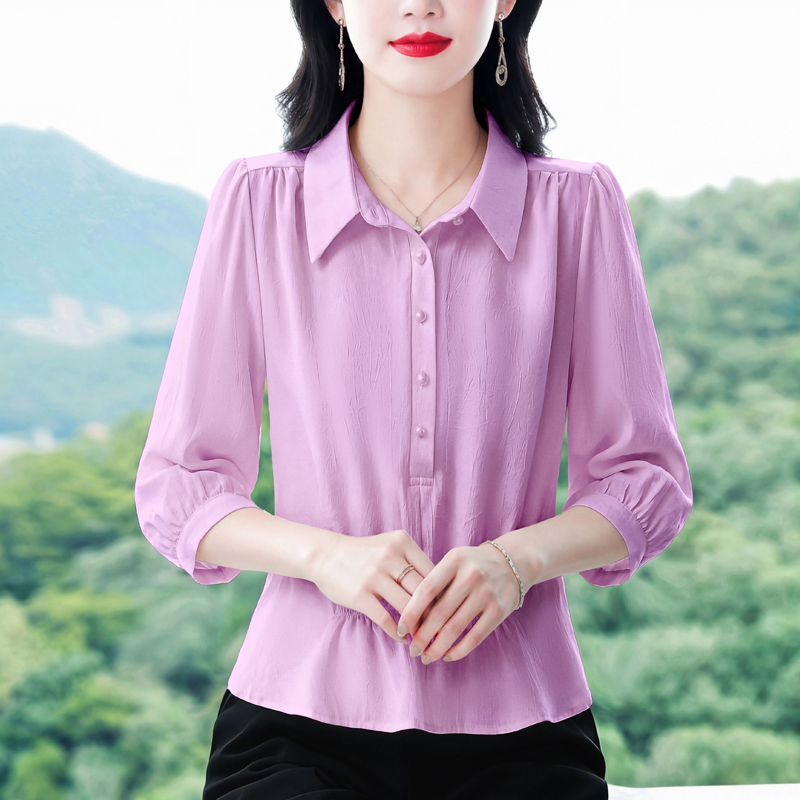 RY2826# 2026新款夏款宽松中袖薄款收腰设计显瘦百搭气质女衬衫上衣