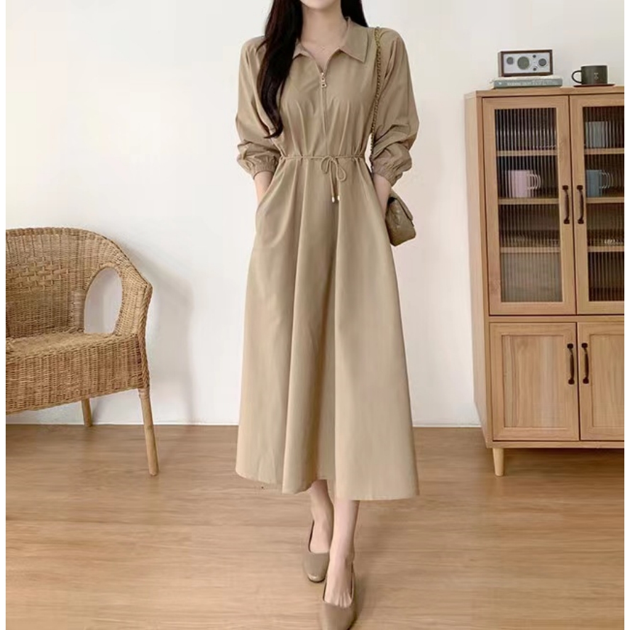 MY14961# 韩国东大门 时尚淑女休闲气质纯色系带连衣裙女裝貨源服裝批...