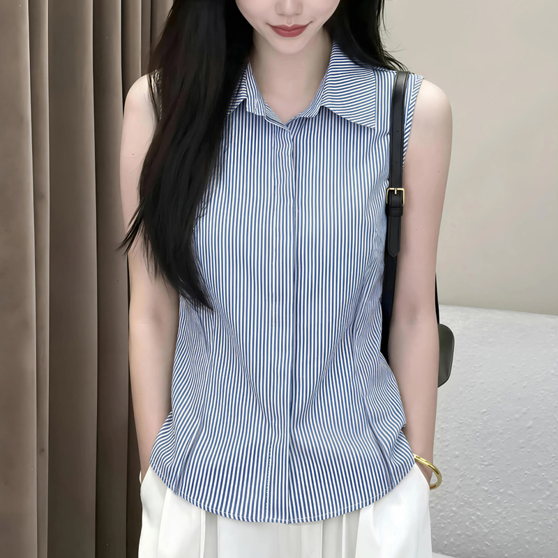 RY759# 2026夏季流行叠穿条纹无袖衬衫女内搭背心上衣