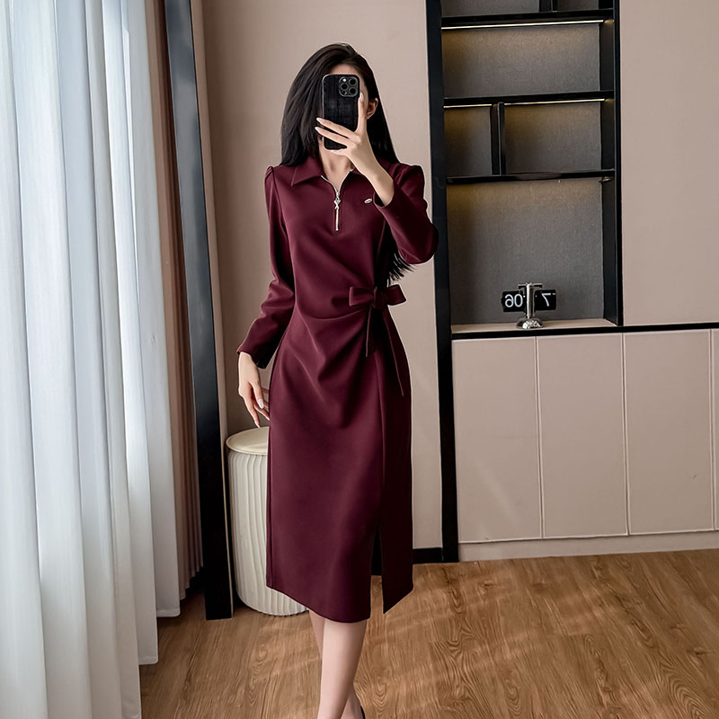 MY13505# 新款胖mm简约拉链时尚显瘦裙子洋气百搭修身连衣裙女裝貨源服裝批發