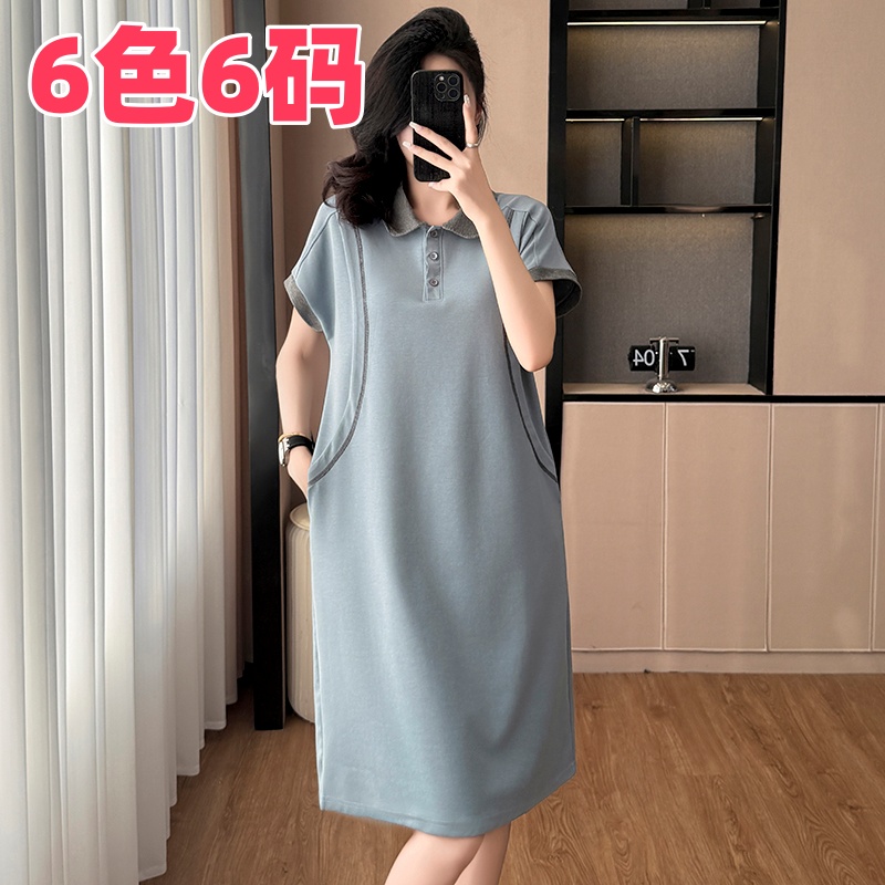 MY17247#基础色调简单大方显瘦法式A字型连衣裙宽松休闲大码短袖裙