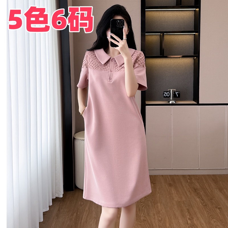 MY9253# 夏季宽松透气棉拼接显瘦中长款气质连衣裙大码女装胖mm显瘦女裝貨源服裝批發