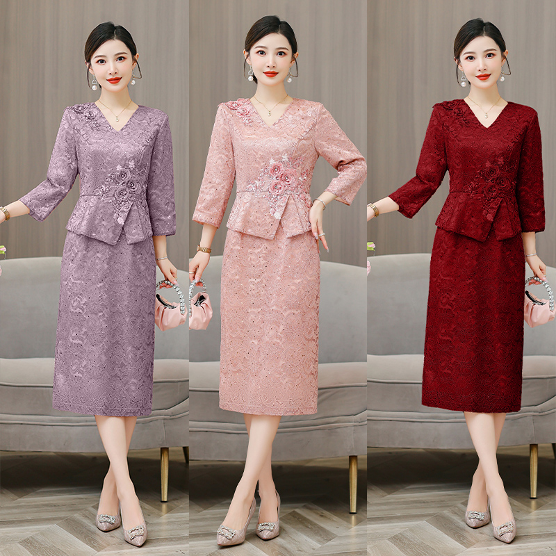 MY13279# 婚礼妈妈婚宴礼服喜婆婆装敬酒连衣裙修身女裝貨源服裝批發