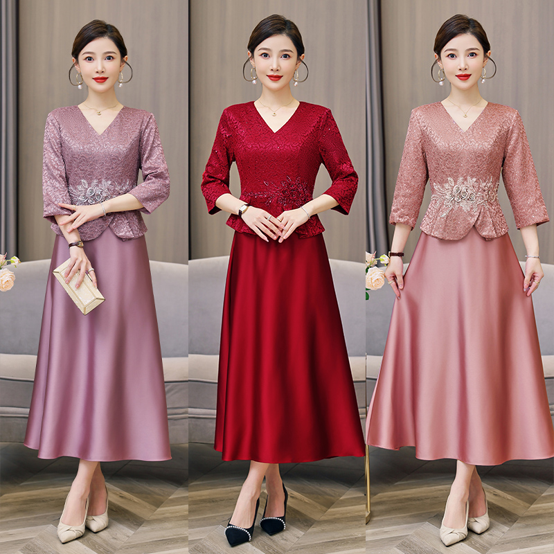 MY13280# 婚礼妈妈婚宴礼服喜婆婆装敬酒连衣裙修身女裝貨源服裝批發