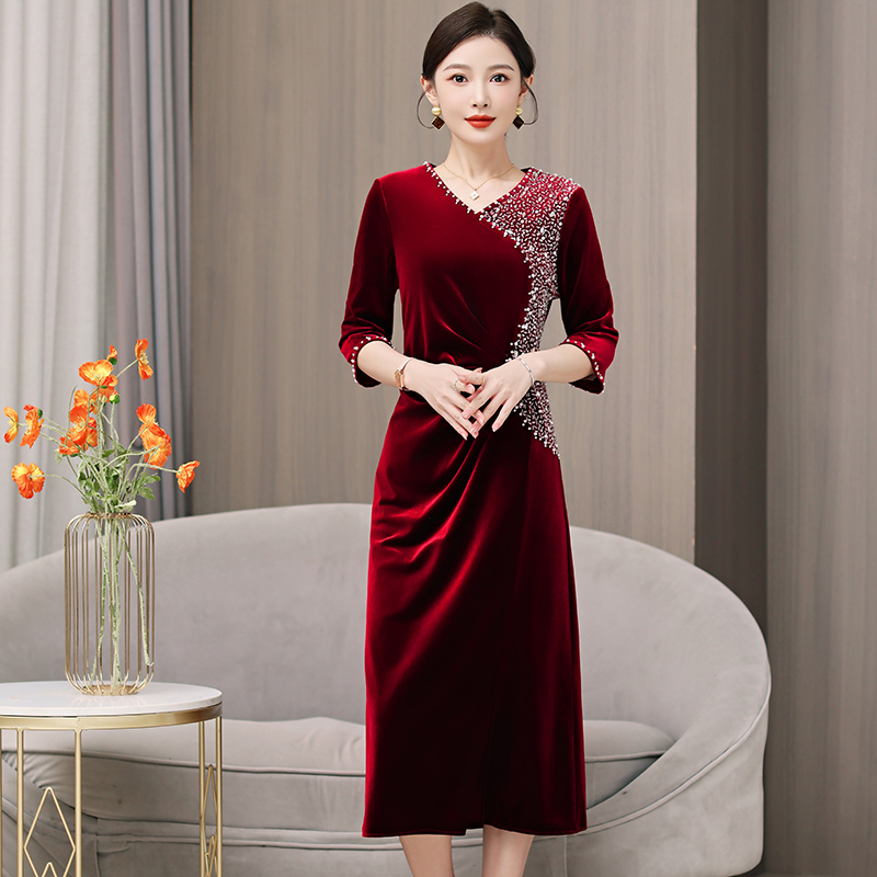 MY13285# 婚礼妈妈婚宴礼服喜婆婆装敬酒连衣裙修身女裝貨源服裝批發