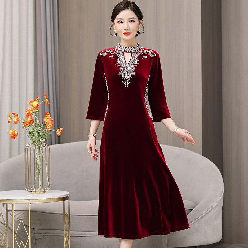 MY13284# 婚礼妈妈婚宴礼服喜婆婆装敬酒连衣裙修身女裝貨源服裝批發