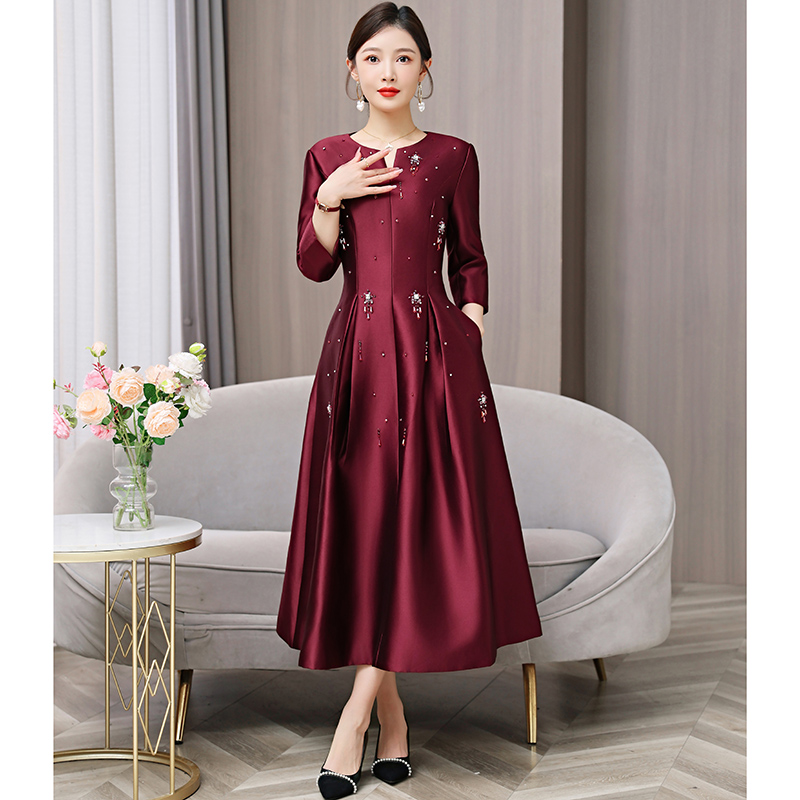 MY13283# 婚礼妈妈婚宴礼服喜婆婆装敬酒连衣裙修身女裝貨源服裝批發