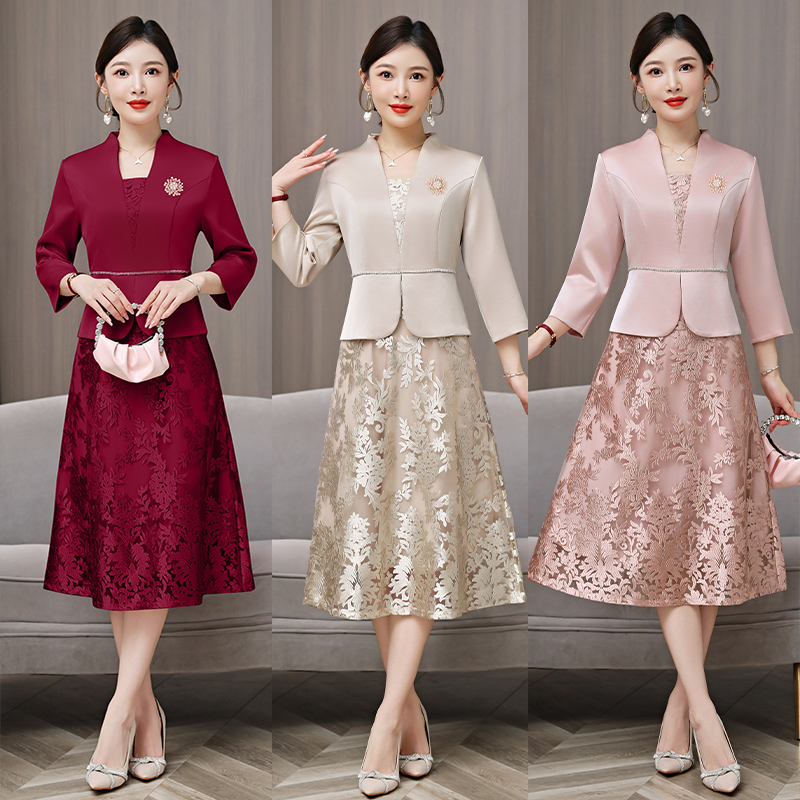 MY13278# 婚礼妈妈婚宴礼服喜婆婆装敬酒连衣裙修身女裝貨源服裝批發