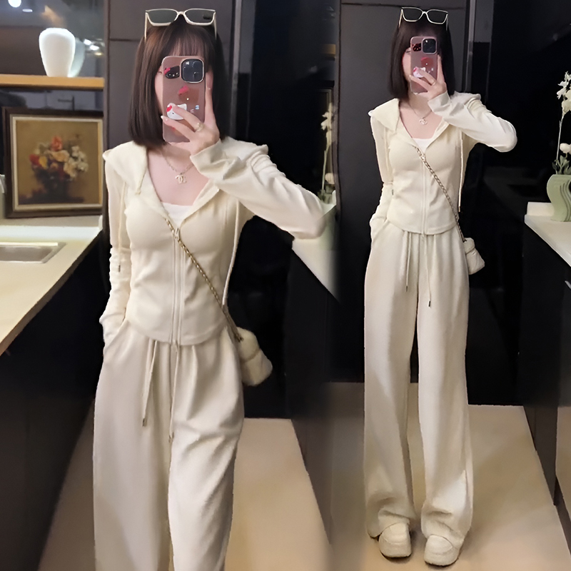 MY11549# 休闲运动套装女连帽卫衣外套茶系穿搭一整套别致长裤两件套女...