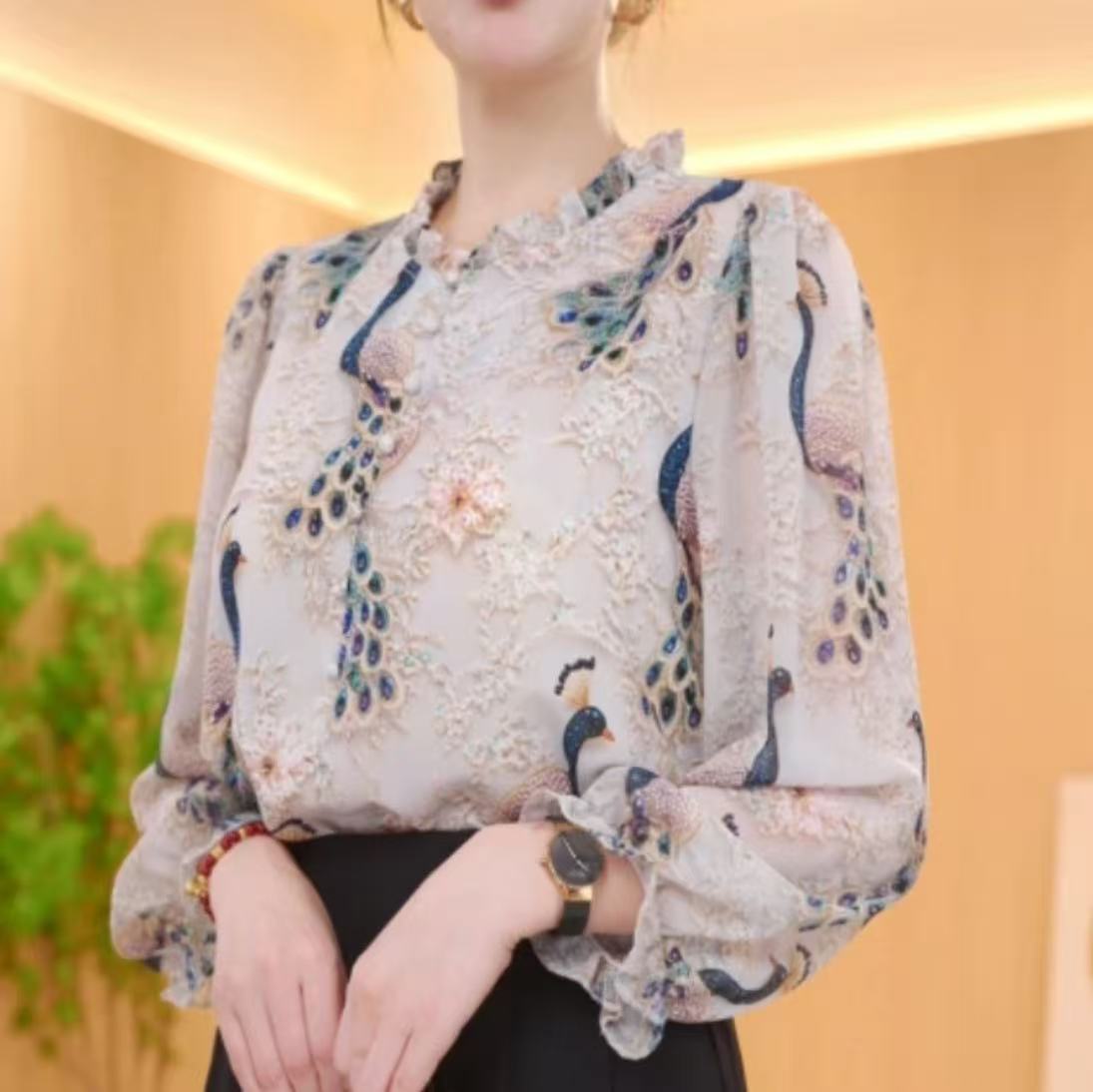 2026春夏新款九分袖簡約木耳領領通勤襯衫女