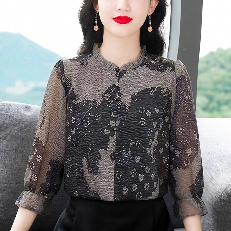 實拍有貨2026春夏上新專柜七分袖簡約圓領通勤襯衫女