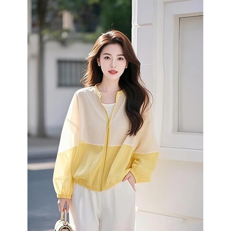 RY93# 2026夏新款设计感撞色拼接防晒衣短外套女松弛感宽松百搭长袖上...