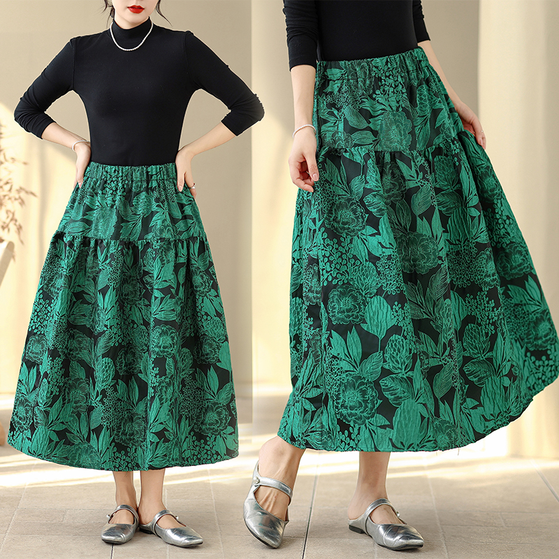 MY16246# 新款浮雕提花半身裙文艺休闲百搭中长裙子蓬蓬裙 女女裝貨源...