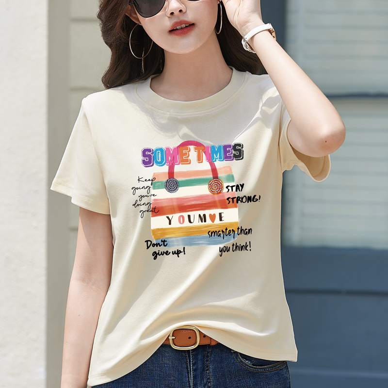 RY169# 2026夏季新款短袖t恤女正肩宽松大码女装潮设计感减龄上衣打...