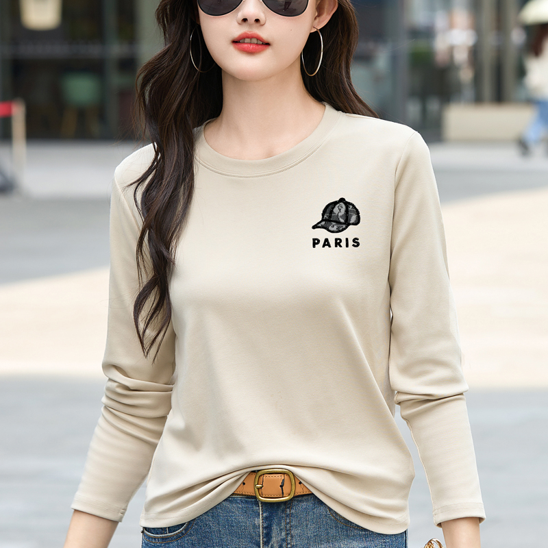 MY17120# 棉质打底衫女宽松简约休闲高级感内搭大码长袖t恤上衣女女裝...