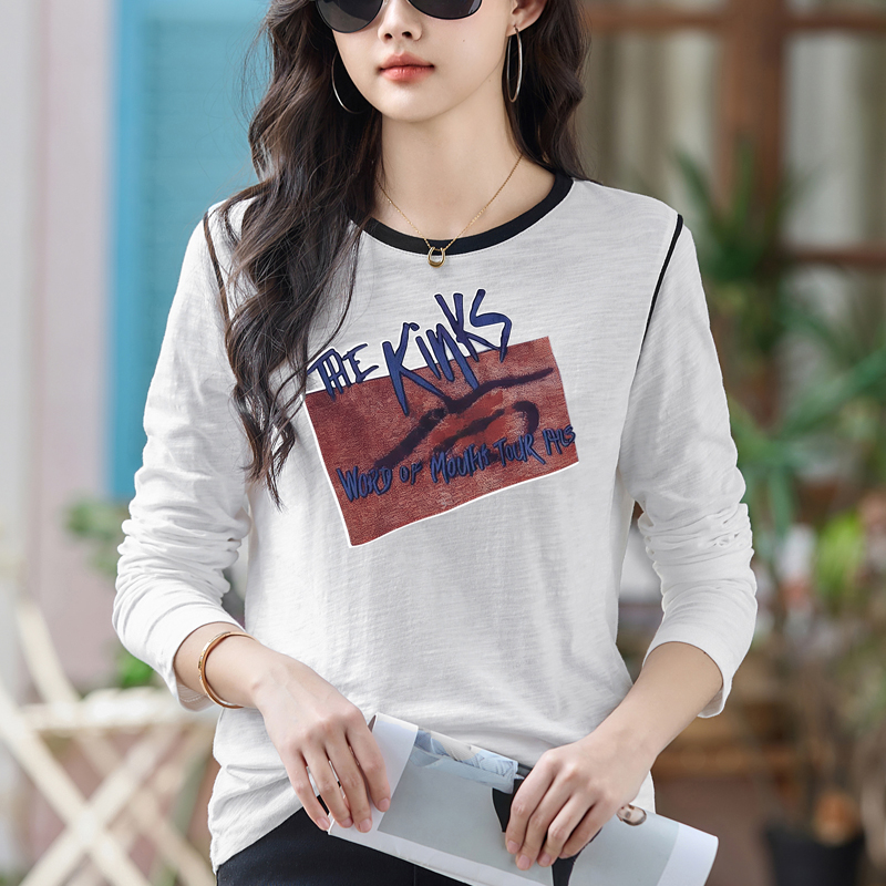 MY13792# 女裝貨源纯棉白色t恤女长袖上衣宽松大码内搭打底衫ins潮...