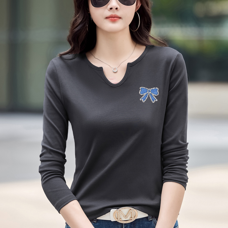 MY13791# 女裝貨源V领打底衫女装新款小衫休闲内搭长袖t恤女简约in...