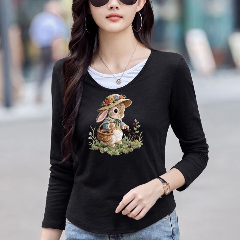MY13788# 女裝貨源正肩长袖t恤女内搭设计感修身打底衫显瘦上衣女裝貨...