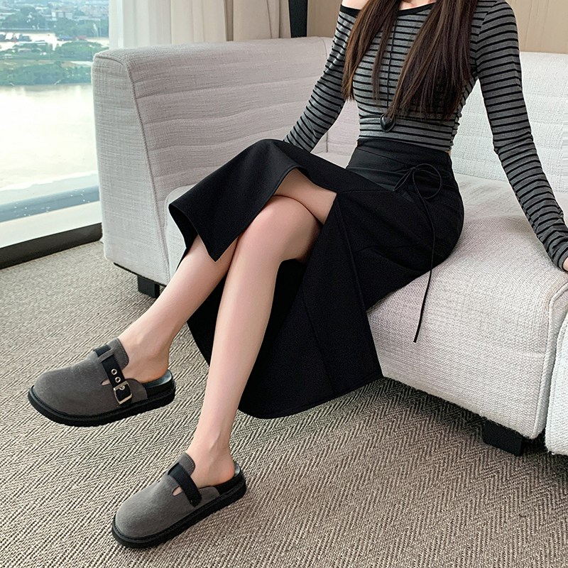 實拍視頻系帶半身裙女夏季包臀裙白搭顯瘦不規則西裝裙開叉一步裙