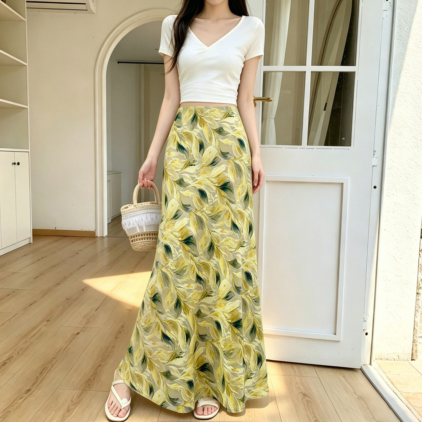 實拍莫奈花園油畫碎花半身裙女2026夏季新款垂感A字復古魚尾長裙