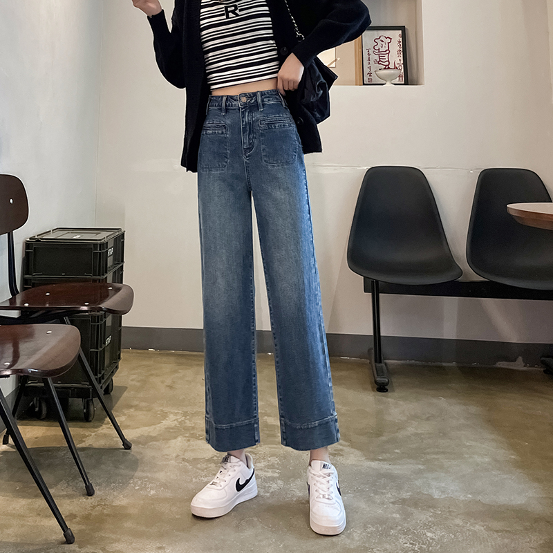 窄版闊腿牛仔褲女小個子穿搭夏季2026年新款高腰寬松八九分直筒褲